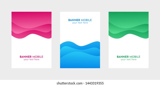 Mobile Banner Design Set of Web, Mail, Brochures. Mobile ads design template with Blue, Magenta and Green Liquid style.