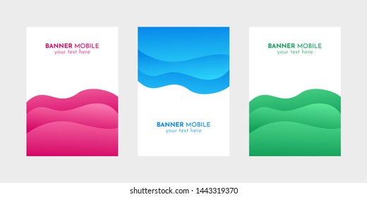 Mobile Banner Design Set of Web, Mail, Brochures. Mobile ads design template with Blue, Magenta and Green Liquid style.