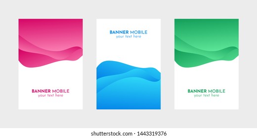 Mobile Banner Design Set of Web, Mail, Brochures. Mobile ads design template with Blue, Magenta and Green Liquid style.