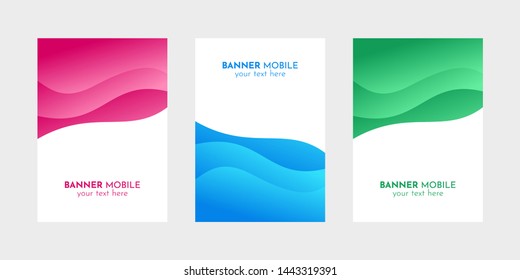 Mobile Banner Design Set of Web, Mail, Brochures. Mobile ads design template with Blue, Magenta and Green Liquid style.