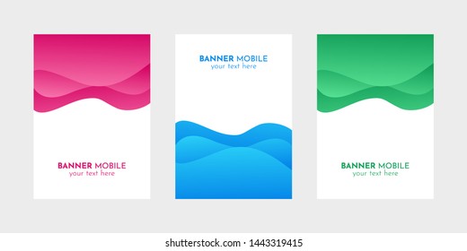 Mobile Banner Design Set of Web, Mail, Brochures. Mobile ads design template with Blue, Magenta and Green Liquid style.