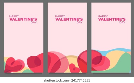 mobile banner and print love heart set template with text placement for valentine's day celebration. vector illustration 