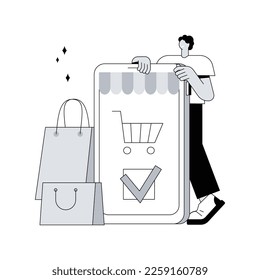 Mobile basierte Marktplatz abstrakte Konzept Vektorgrafik. Mobile Shopping, e-Shop-App-Kauf, E-Commerce-Anwendung, Online-Marktplatz, kaufen Waren mit abstrakter Smartphone-Metapher.