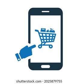 Mobile, basket, click icon. Simple editable vector design isolated on a white background.
