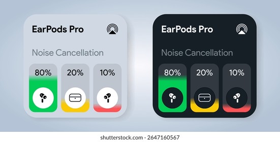 Interface de usuário de carregamento de bateria móvel. Rastreador de nível de porcentagem. Indicador de carga elétrica. Tela de design UX moderna para app ou interface de smartphone. Exibição de energia verde. Ilustração de vetor.