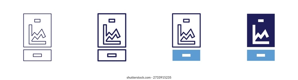 Icono de batería móvil en 4 estilos diferentes. Línea delgada, línea, línea en negrita, duotono. Estilo duotono. Trazo editable.