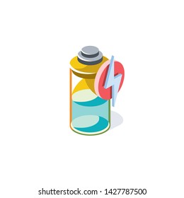 Mobile battery lightning energy. Vector 3d isometric color icon new flat style. Creative illustration, idea for infographics.