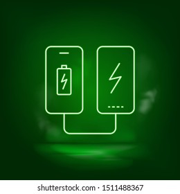 Mobile, battery neon vector icon. Save the world, green neon.