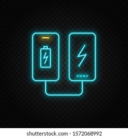 mobile, battery neon vector icon. Blue and yellow neon vector icon.
