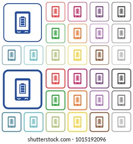 Mobile battery status color flat icons in rounded square frames. Thin and thick versions included.