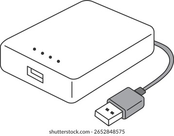 Batería móvil con cable USB – Ilustración de línea