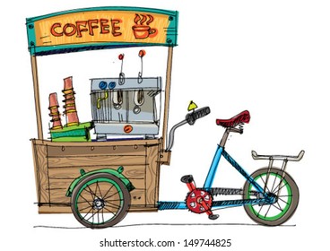 mobile bicycle based cafe - cartoon