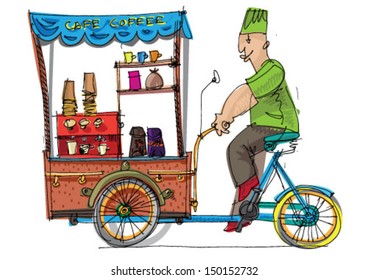 mobile bicycle based cafe - cartoon