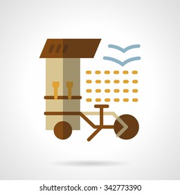 Mobile bicycle based cafe. Coffee shop. summer rest. Flat color style vector icon. Single web design element for mobile app or website.