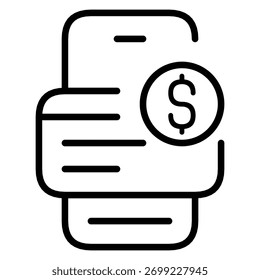 Mobile Bill or Digital Payment Line Icon