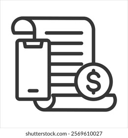 Mobile Billing Outline Icon Vector Illustration