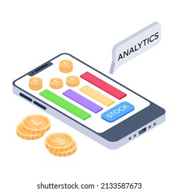 Mobile bitcoin analytics an isometric style icon is visually perfect 

