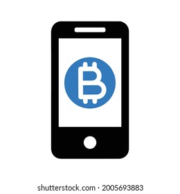 Icono de moneda de aplicación de bitcoin móvil (ilustración de Vector azul y negro)