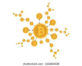 Mobile bitcoin business with Hand holding smartphone. circular arrows. Bit coin exchange and transfer. cryptocurrency mining, Finance, digital money circulation. design for infographic, mobile app.
