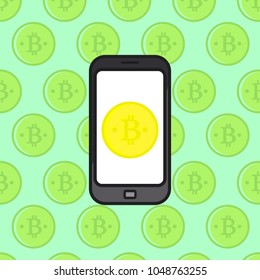 Mobile bitcoin payment.Smartphone payment.Vector illustration.