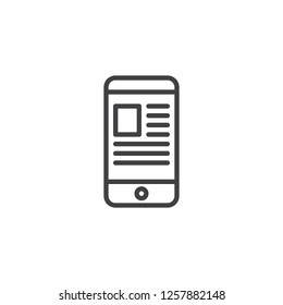 Mobile Blogging outline icon. linear style sign for mobile concept and web design. Smartphone with web page simple line vector icon. Symbol, logo illustration. Pixel perfect vector graphics