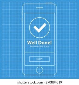 Mobile blueprint wireframe app screen. Success screen which can be used as a mockup for your mobile application.