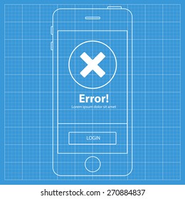 Mobile blueprint wireframe app screen.Error profile screen which can be used as a mockup for your mobile application.