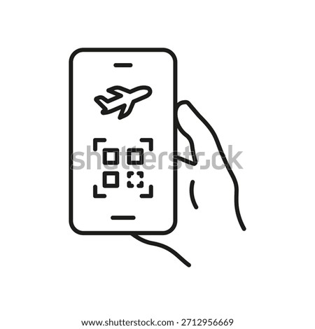 Mobile Boarding Pass Line Icon. Digital Airline Ticket And Qr Code Scanning Outline Symbol. Travel Convenience And Contactless Check-In. Editable Stroke. Isolated Vector Illustration.