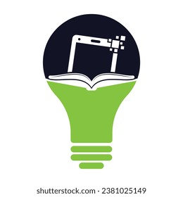 Mobile book bulb shape concept logo template illustration.