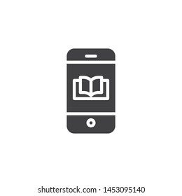 Mobile Book Store Vector Icon. Online Reading Filled Flat Sign For Mobile Concept And Web Design. Phone EBook Glyph Icon. E Learning Symbol, Logo Illustration. Vector Graphics