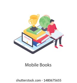 Mobile book vector in isometric design 