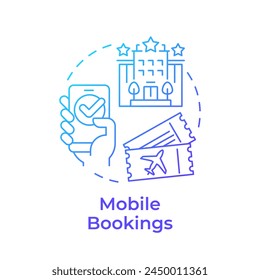 Mobile bookings blue gradient concept icon. Online reservation. Technology integration in travelling. Round shape line illustration. Abstract idea. Graphic design. Easy to use in application