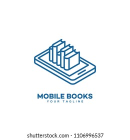 Mobile books logo design template in linear style. Vector illustration.