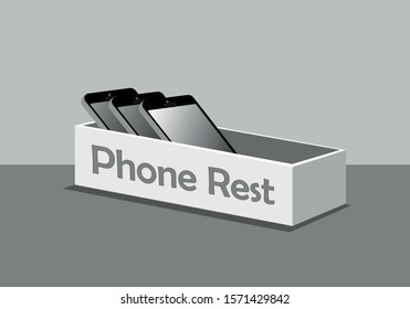 Mobile box, Christmas gift 2019. Place to leave the mobile phone. Vector Illustration.