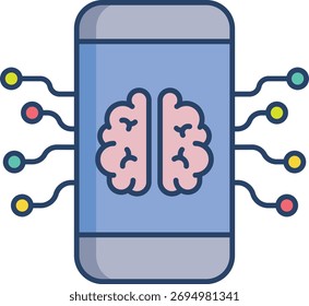 Diseño de icono de color lineal de cerebro móvil