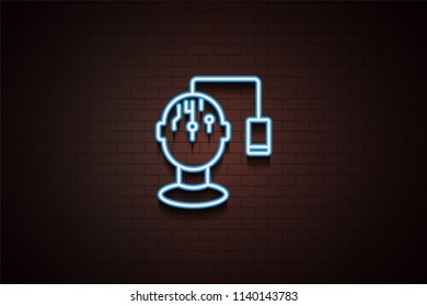 mobile brain monitoring icon in Neon style on dark brick wall background