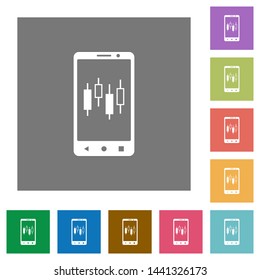 Mobile broker flat icons on simple color square backgrounds