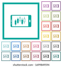 Mobile Broker-Landschaft-Modus flache Farbsymbole mit quadrant Rahmen auf weißem Hintergrund