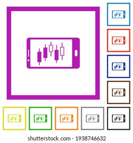 Mobile broker landscape mode flat color icons in square frames on white background
