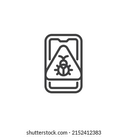 Mobile bug line icon. linear style sign for mobile concept and web design. Smartphone virus bug outline vector icon. Symbol, logo illustration. Vector graphics