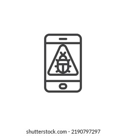 Mobile bug line icon. linear style sign for mobile concept and web design. Phone virus outline vector icon. Symbol, logo illustration. Vector graphics