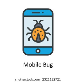 Mobile Bug Vector Fill outline Icon Design illustration. Cyber security  Symbol on White background EPS 10 File