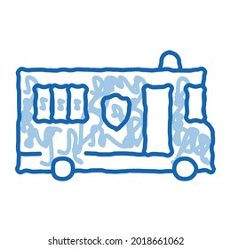 vector de icono de esbozo de bus móvil. Señal de bus móvil de la línea de doodle azul dibujada a mano. ilustración de símbolo aislado