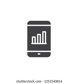 Mobile business chart vector icon. filled flat sign for mobile concept and web design. Smart phone analytics app simple solid icon. Symbol, logo illustration. Pixel perfect vector graphics