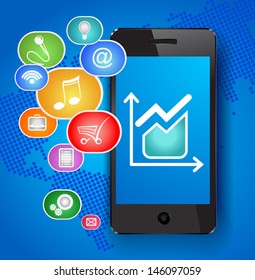 Mobile business with cloud of icons