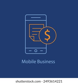 Mobile Business Icon - Comercio móvil, App de negocios, soluciones móviles con trazo editable.