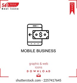 MOBILE BUSINESS icon vector on white background. Simple, isolated, flat icons, icons, apps, logos, website design or mobile apps for business marketing management,
UI UX design Editable stroke. EPS10