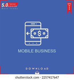 Vector de icono MOBILE BUSINESS sobre fondo azul. Iconos simples, aislados, planos, iconos, aplicaciones, logotipos, diseño de sitios web o aplicaciones móviles para la gestión de marketing empresarial,
Diseño de la interfaz de usuario UX Curso editable. EPS10