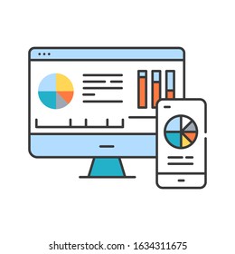 Mobile business intelligence BI color line icon. System comprising both technical and organizational elements. Pictogram for web page, mobile app, promo. UI UX GUI design element. Editable stroke.