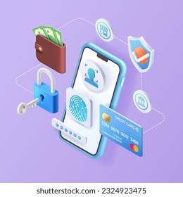 Mobile business money secure and safe payment online isometric